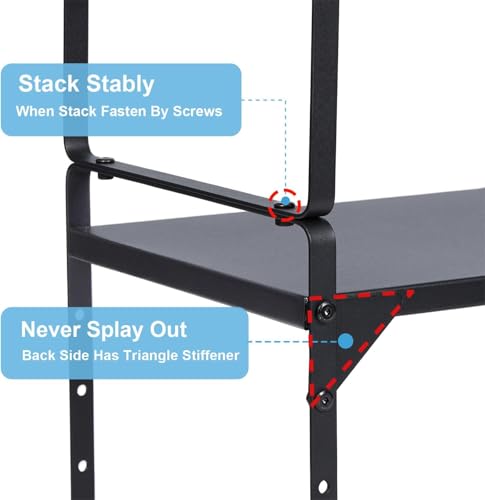 15.5 to 25.5 Inch Kitchen Cabinet Shelf Organizers, Adjustable Kitchen Counter Shelf Organizer, Set of 4 Expandable Countertop Storage Shelves, Stackable Design, 30LBS Heavy Duty, Space Saver - color: Black