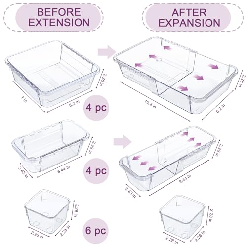 14 Pcs Clear Drawer Organizer, Adjustable Drawer Storage Box, 3-Size Desk Drawer Organizer, Acrylic Storage Bins for Makeup, Cosmetic, Kitchen Utensils, Bedroom Dressers Tool Organizer for Gadgets - color: Clear, size: 14PCS