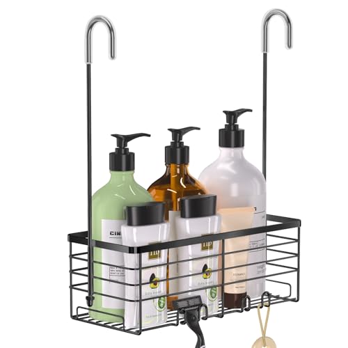 YUOROS Hanging Shower Caddy, Over the Door Shower Organizer Rack 304 Stainless Steel Rustproof Bathroom Storage Shampoo Holder Basket (Black) - color: Black, size: 1 Tier