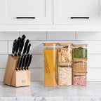 ComSaf Glass Spaghetti Pasta Storage Containers with Lids 2.2 Qt Set of 3, Tall Clear Airtight Food Storage Jar with Lid for Noodles Flour Oat Cereal Sugar Beans, Sqaure Spaghetti Pantry Containers - size: 2.2Qt*3