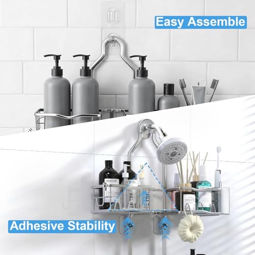 Shower Caddy Hanging Organizer, Rustproof Shower Organizer Hanging for Handheld Showerhead with Hooks for Razor/Sponge, Bathroom Caddy Rack Shower Shelves for Shampoo Soap Towels, Silver - color: Silver