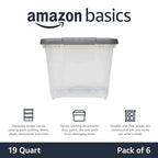 Amazon Basics Plastic Storage Containers with Secure Latching Lids, Stackable Organization Bins, Clear/Grey, 19 Quart, Set of 6 - size: 19 Qt. - 6 Pack