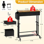 Small Rolling Standing Desk, Height Adjustable Mobile Sturdy Desk with 2 Fabric Drawers & Storage Shelf, Portable Sofa Side Laptop Table for Home Office, Small Spaces, 31.41" x 15.74", Rustic Brown