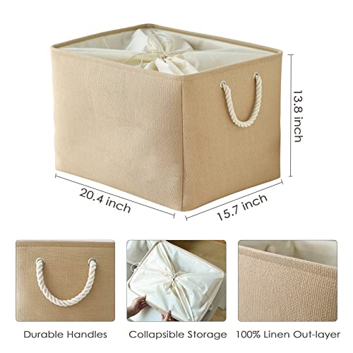 TheWarmHome Storage Bin for Shevles - Extra Jumbo 3Pack 20.5L×15.7W×13.8H inch Organization and Storage Basket for Organizing, Fabric Storage Cubes for Closet Shoe Linen Decorative (Beige) - color: Beige, size: 3PCS/Extra Jumbo - 20.5Lx15.7Wx13.8H