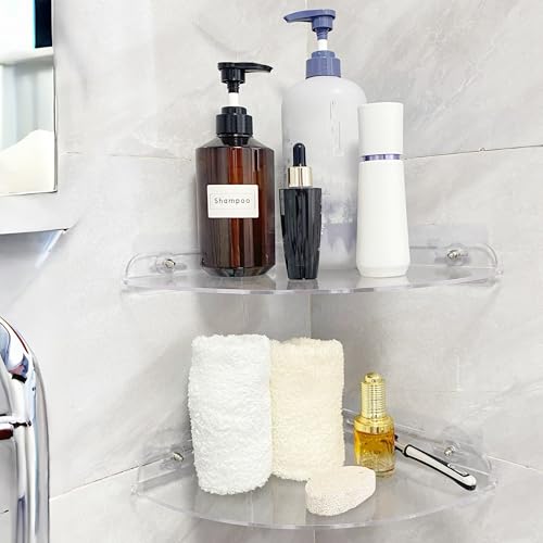Acrylic Corner Shelves, Adhesive Shelf, Shower Caddy Organizer for Home Decor,Clear Shower Shelf,No Drilling Wall Mounted Bathroom Shelves (Clear 10 inch 2 set) - color: Clear 10 inch 2 set