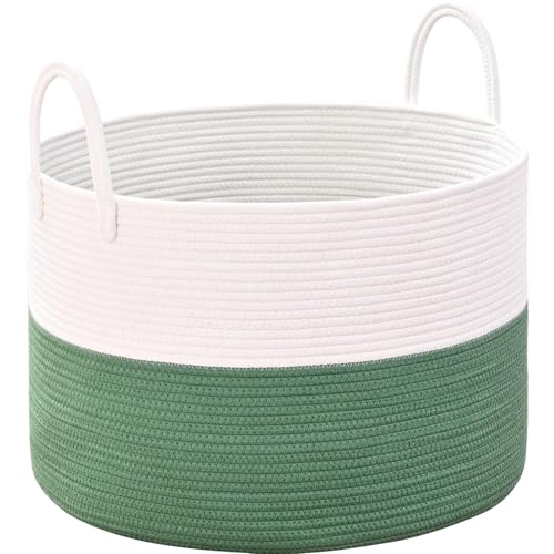 Extra Large Toy Basket, 20"x13" Kids Toy Storage for Playroom Classroom Nursery, Woven Rope Blanket Basket with Handles, Stuffed Animal Organizer & Dog Toys Basket, Green - color: Green - Wide