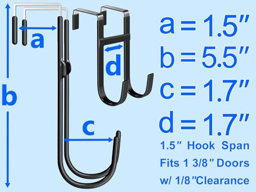Mars-Rock Over the Door Twin Metal Hooks with Plastic Coating 5.5" Fit 0.5" to 1 3/8" Door 2 Sets Heavy Duty Towel Robe Rack Wreath Bathroom Shower Hanger Shoe Organizer Ironing Board Short Black - color: D: BK 5.5" fit 0.5" to 1 3/8" door twin 2sets