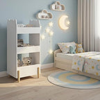 Kid Toy Bookcase,3-Tier Bear Shaped Wooden Kids Bookshelf with Legs, Montessori Bookshelf with Blackboard for Toys and Books, Storage Organizer for Living Room/Bedroom/Nursery/Kids Room-White
