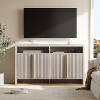 ModernMate 59" Sideboard Buffet Cabinet with Storage, Modern Fluted 4-Door Credenza Accent Cabinet with Open Storage Shelf, Curved Coffee Bar Table, Large Storage Cabinet for Living Room, Entryway