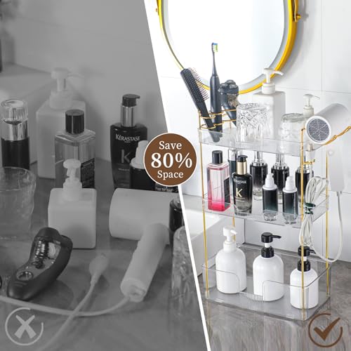 YCIA&DONE Luxury Bathroom Counter Organizer, Large Makeup Organizer Countertop, Shelf Organizer, Vanity Tray, Easily Assemble for Bathroom Organizers and Storage, Undersink, Cabinet, 3 Tiers Clear - color: Clear, size: 3 tiers