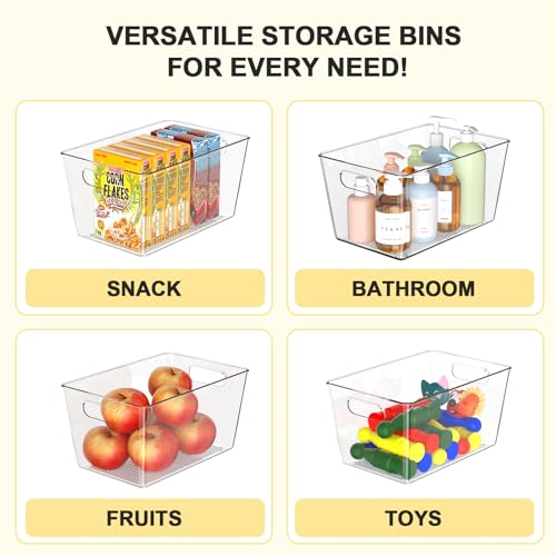 Set of 4 Clear Plastic Storage Bins, 2 Large +2 Small Pantry Organizers and Storage Containers for Kitchen Organization, Home Storage Essentials for Cabinet, Office, Garage, Freezer& Bathroom - size: 2 Large & 2 Small