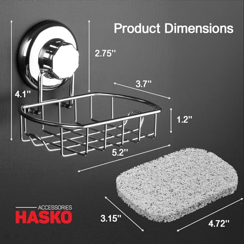 HASKO Suction Cup Soap Dish for Shower Wall, Rustproof Stainless Steel Shower Soap Holder for Bathroom with Hooks and Soap Saver, Includes Optional No Drill Adhesive Mount, Silver - color: Silver
