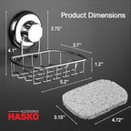 HASKO Suction Cup Soap Dish for Shower Wall, Rustproof Stainless Steel Shower Soap Holder for Bathroom with Hooks and Soap Saver, Includes Optional No Drill Adhesive Mount, Silver - color: Silver