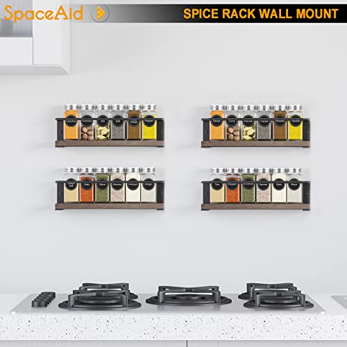SpaceAid Spice Rack with 24 Spice Jars, 386 Spice Labels, Chalk Marker and Funnel, Wood Hanging Seasoning Shelf for Cabinet Door or Wall Mount (4 Pack) - style: Racks with Jars