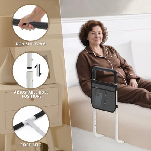 Bed Rails for Elderly Adults Safety, Bed Handle Bedside Assist, Adult Bed Rails for Seniors, Adjustable Bed Bar with Storage Pocket & Fixing Strap, Bed Cane Fits Twin, Queen, Full, King Bed - size: 1 Pack