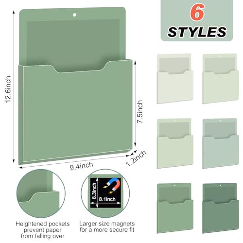 Fuutreo 6 Pcs Magnetic Wall File Organizer Magnetic Wall File Holder Refrigerator Magazine Holder for Mail Letters Paper(Sage Green,Vertical-large) - color: Sage Green, size: Vertical-Large