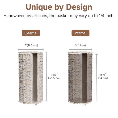 StorageWorks Free Standing Wicker Toilet Paper Holder Stand for Bathroom Storage, Decorative Water Hyacinth Toilet Paper Storage with Lid, 3 Rolls of Tissue Holder with a Built-in Cloth Lining, White - color: White（water Hyacinth）, size: 6¾"D(For 3 Roll)