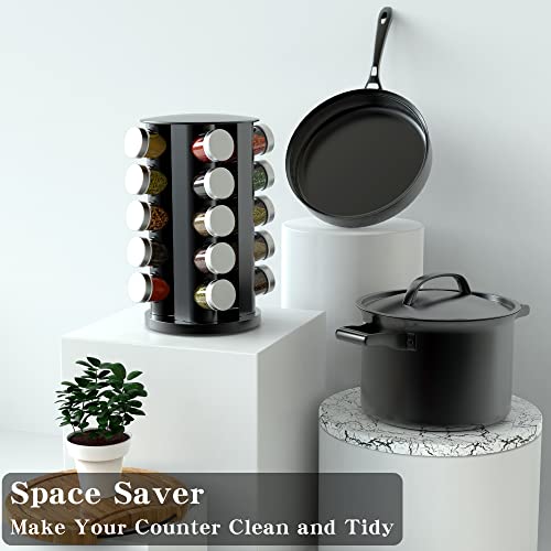 Handisen Rotating Spice Rack Organizer for Cabinet, Spice Racks Storage with 20 Jars, Spinning Spice rack for Kitchen Countertop, Spice Holder,Seasoing Storage Racks, Silver - color: Silver