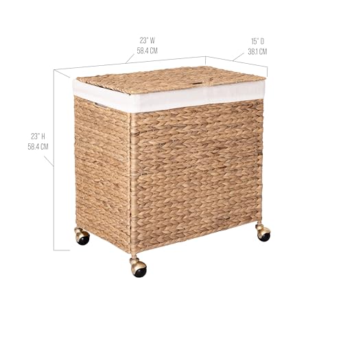 Seville Classics Premium Natural Handwoven Portable Laundry Bin Basket with Carrying Handles, Household Storage for Clothes, Linens, Sheets, Toys, Rattan, 3-Piece Hamper Set - color: Natural Water Hyacinth, size: Sorter on Gold Sphere Casters