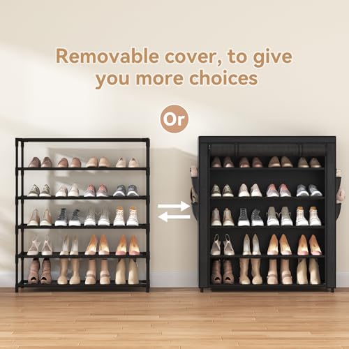 VILICK Shoe Rack with Cover, 5 Tier Shoe Organizer Storage for 20-24 Pair Shoes and Boots Large Shoe Storage Shelf Space Saving Vertical Shoe Rack for Closet, Front Door Entrance, Dorm, Garage - color: Black, size: 33.8"W-5 Tier