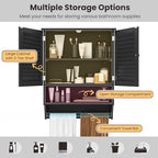 Tangkula Wall Mounted Bathroom Cabinet with Open Shelf & Bar, Medicine Cabinet with Double Louvered Doors, Wall Storage Cabinet with Adjustable Shelf, for Bathroom Living Room Kitchen (Black) - color: Black