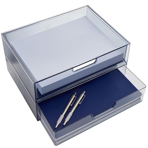 STORi STAX Plastic Stackable Organizer Drawers (Set of 2) Classic Grey | 12.5" Wide | Set Includes Two Open Drawer | Organize Office Desk Accessories & Sort Paper | Made in USA - color: Grey, size: Open/Open 2pk