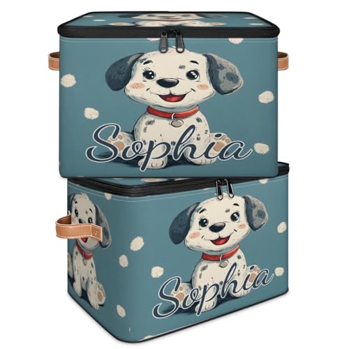 Custom Storage Basket with Name, Personalized Storage Bins with Zipper Lid, Foldable Fabric Storage Box Large capacity with Handle Dalmatian - color: Option 12