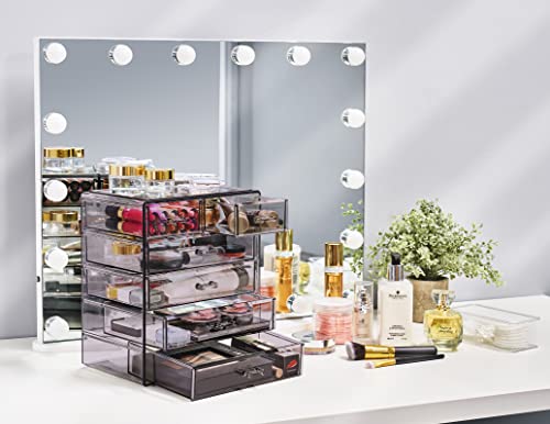 Sorbus Acrylic Makeup Organizer Set, 6-Drawer Vanity & Countertop Cosmetic Storage with Small & Wide Drawers, Purple Makeup Storage for Brushes, Lipsticks, Jewelry – Holiday Gift for Women & Teens - color: Purple, style: 4 Large, 2 Small Drawers