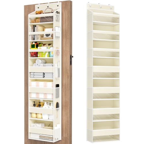 Mefirt Over The Door Organizer, 7 Tier Door Hanging Organizers with 7 Large Pockets 12 Side Pockets, Behind Door Storage Hanging Shelves for Closet Bathroom Bedroom Nursery - color: Beige, size: 7-Tier