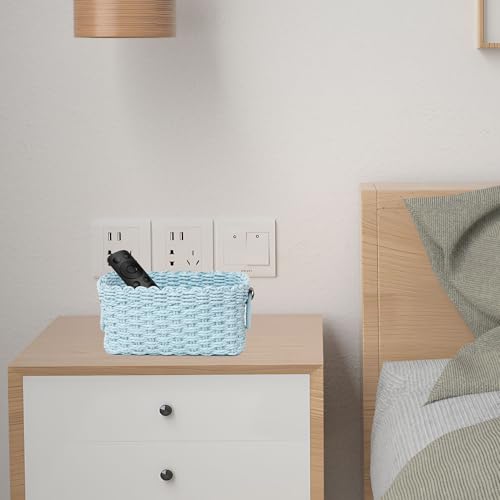 Small baskets for Organizing,Cute woven Storage basket with recycled paper rope for Shelves Bathroom,Little decorative basket,Set of 3 (Sky-Blue) - color: Sky-Blue