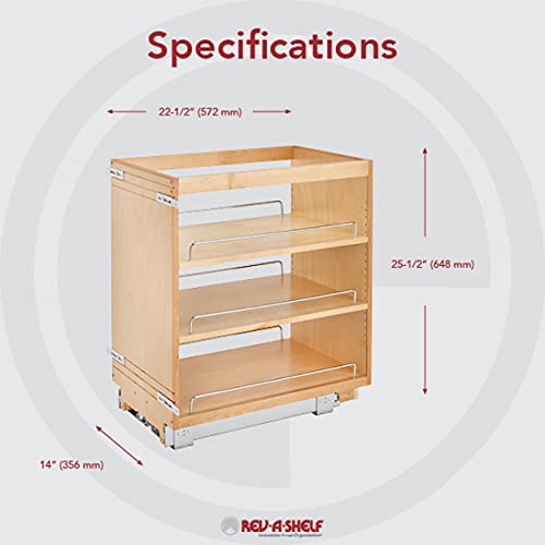 Rev-A-Shelf 14" Pullout Kitchen Cabinet Storage Organizer Slide Out Pantry Spice Rack with Adjustable Shelves for 14.5" W Cabinet Opening, 448-BC-14C - size: 14"W"