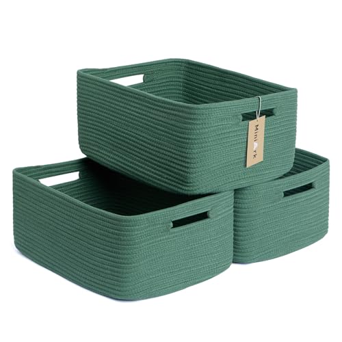 MiniArk Large Storage Baskets for Shelves, Closet Organizers Bins for Clothes Blanket Towels, Baby Nursery, Toy Baskets Box, Woven Rope Baskets, 17 x 13 x 7.5”, 3 Packs Green - color: Green, size: 3pcs-L17×W13×H7.5"