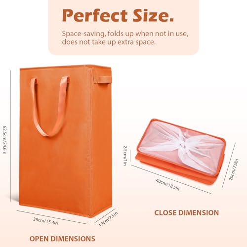 Odonata Slim Laundry Hamper Handles Collapsible Laundry Basket Thin Dirty Clothes Basket Narrow Laundry Bag Foldable Dirty Hamper 45L (Orange) - color: Orange