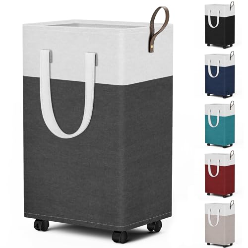 HomeHacks 75L Waterproof Rolling Laundry Hamper - Collapsible Clothes Basket with 4 Wheels for Bathroom, Laundry Room & Dorm, Easy-Clean PEVA Lining, Space-Saving Design(Gray) - color: Gray, size: 75L