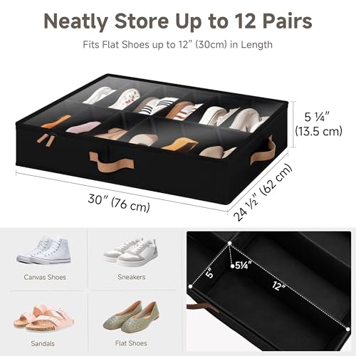 StorageWorks Shoe Organizer for Closet, Fits up to 24 Pairs, 2-Pack Ultra-thick Fabric Under Bed Shoe Storage Containers with Bottom Support and Adjustable Dividers, Black - color: Black, style: Adjustable Divider