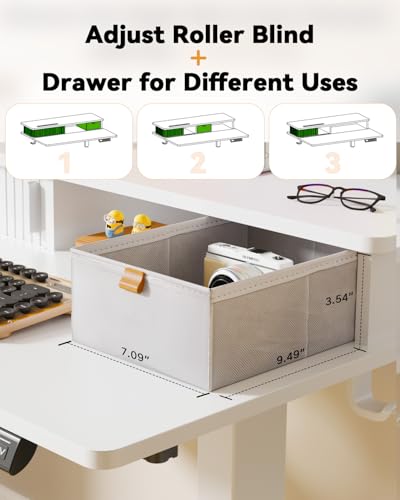 JOY worker Small Electric Standing Desk, 35" x 25" Height Adjustable Desk with Built-in Monitor Stand & Storage Drawer, White Sit Stand Table with 2 Hooks for Home Office - color: White, size: 35inch