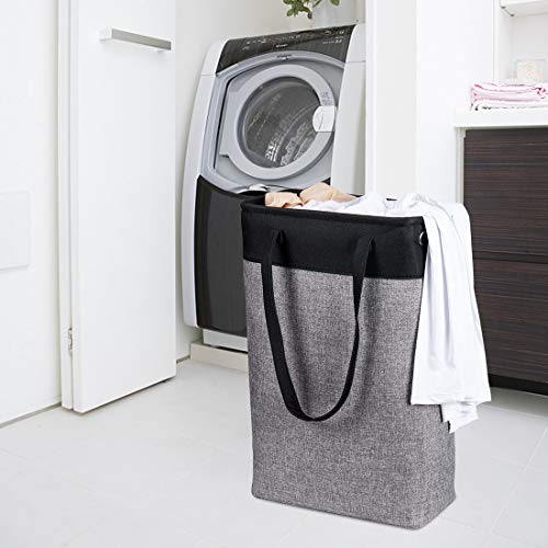 i BKGOO Laundry Basket with Handles Black&Grey-Slim Laundry Bin Collapsible Dirty Clothes Basket Narrow Laundry Bag Foldable Dirty Hamper for Camping, Dorms, Apartments - color: Black-grey