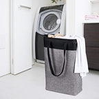 i BKGOO Laundry Basket with Handles Black&Grey-Slim Laundry Bin Collapsible Dirty Clothes Basket Narrow Laundry Bag Foldable Dirty Hamper for Camping, Dorms, Apartments - color: Black-grey
