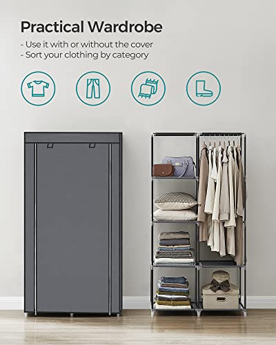 SONGMICS Portable Closet, Fabric Wardrobe, Clothes Rack with Shelves, Pockets, Large Capacity, 1 Hanging Rod, 34.6 x 17.7 x 66.1 Inches, Dove Gray URYG84GY - color: Grey, size: 2 Tiers(66.1"H)