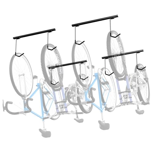 WALMANN Ceiling Mounted Bike Rack for Garage, Space-Saving Ceiling Bike Storage for 4 Bikes(Horizontally)/8 Bikes(Vertically), Adjustable Bike Hooks for Road Mountain Bikes - style: Ceiling rack for 4 bikes