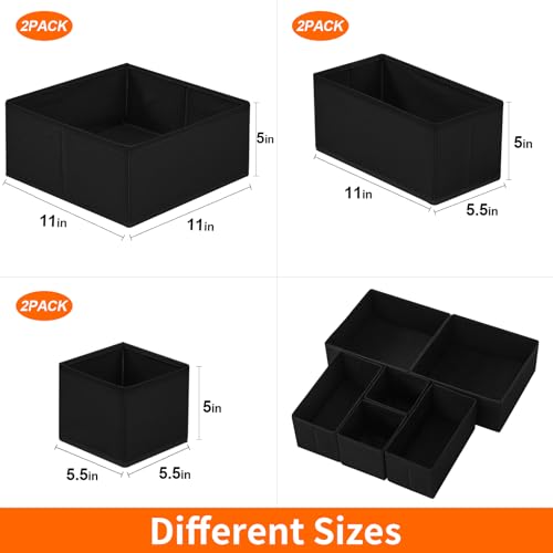 Stero 6 Pack Drawer Organizers for Clothing, Dresser Drawer Organizer Clothes, Fabric Foldable Closet Organizers and Storage Basket Bins for Clothes, Underwear, Bras, Socks (Black) - color: Black