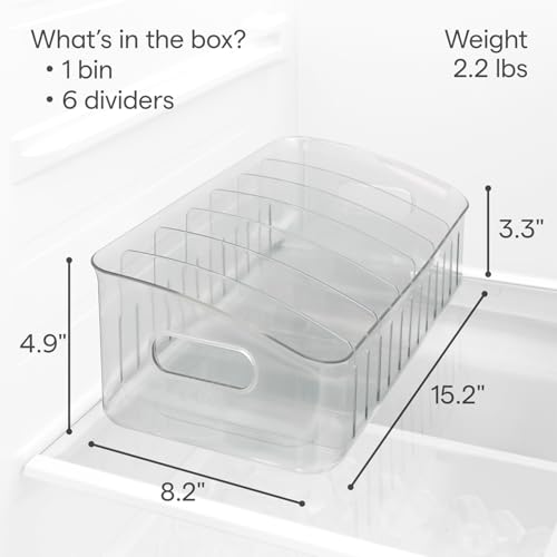 YouCopia FreezeUp Freezer Bin 15", BPA-Free Clear Fridge Organizer with Adjustable Dividers and Handles for Frozen Food and Leftovers - size: 15" Deep