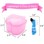 Denture Bath Case Denture Soaking Cup with Brush, Denture Holder Case Retainer Cleaning Case False Teeth Storage Box for Travel and Daily Use - color: Light Pink