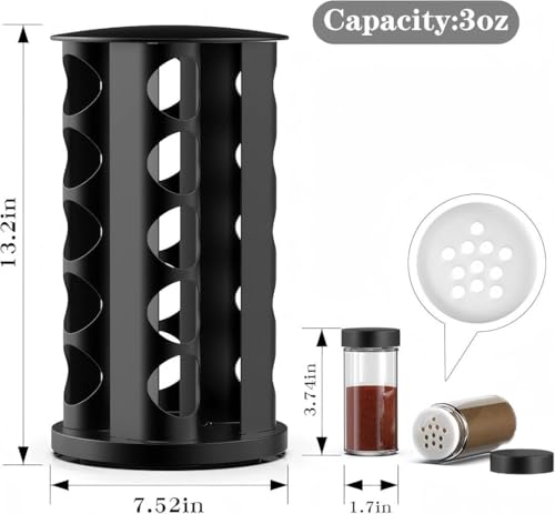 Rotating Spice Rack Organizer for Cabinet, Spice Racks Storage with 20 Jars, Spinning Spice rack for Kitchen Countertop, Spice Holder,Seasoing Storage Racks, Black - color: Black