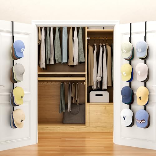 SWTYMIKI Over Door Hat Rack - 3 Packs Metal Hanging Hat Organizer with 12 Hooks Design, Baseball Cap Hanger Organizer Storage Holds up to 60 Caps for Door, Bedroom, Closet - color: black, size: 3 Pack