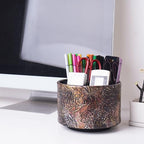 Round Leather Art Supply Organizer,Remote Control Holder,360 Degree Spinning,Multi-Functional Pencil Holder,4 Compartments Desktop Stationary Organizer(1-Rich Flower Gold) - color: 1-Rich Flower Gold