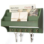 Rebee Vision Pine Wood Key Holder Wall Mount - Rustic 3-Tire Mail Holder for Wall with Sturdy Key Hooks - Multifunctional Mail Organizer Wall Mount for Sunglass at Home (Green) - color: Green