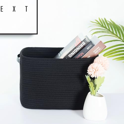 MINTWOOD Design 3-Pack Storage Baskets for Shelves, Decorative Baskets for Organizing, Woven Baskets for Storage, Book Basket Cube Bin Box, Pantry Closet, Shoe Organizer, Black / Black - color: Black / Black