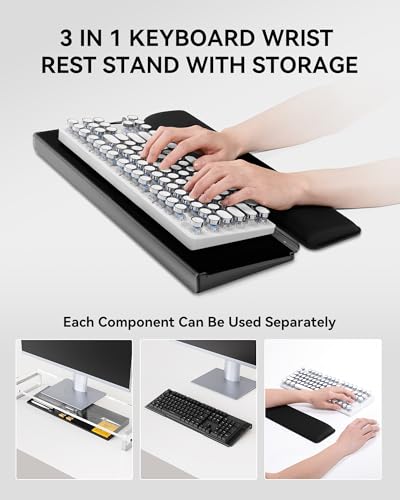 Laborio Computer Keyboard Stand with Storage Box, Keyboard Riser Wrist Rest for Desktop, Office Desk Organizer Accessories(Clear Black) - color: Black