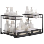 VEVOR Pull Out Cabinet Organizer, 2 Tier Under Sink Organizer and Storage(10.7"W x 14.2"D ), Slide Out Drawer Cabinet Organizer, Wire Basket Sliding Shelf for Kitchen Bathroom Cabinet, Black (2 Pack) - size: 10.7"W x 14.2"D (2 Pack)
